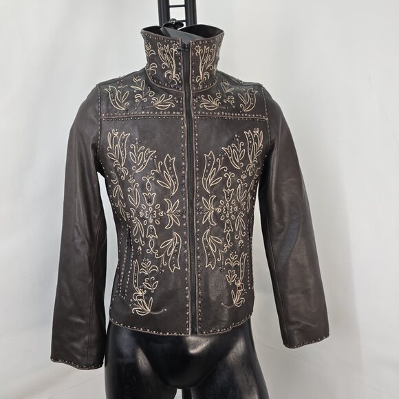 DANIER Leather Jacket,  amazing applique / embroidery. Women's US10 - Picture 1 of 7